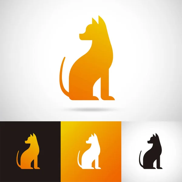 Silueta Câine Design Logo Setat Portocaliu Alb Negru — Vector de stoc