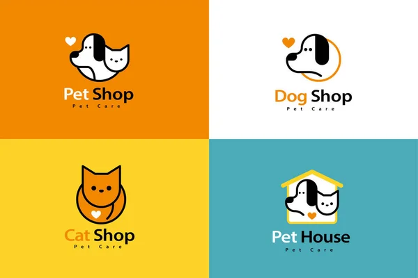 Lovely Line Style Pet Logo Set Pet Shop Hotel Cat — стоковый вектор