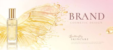 Cilt kozmetik ürünü su üzerine sıçradı kelebek tasarım elementi 3 boyutlu resimleme ile