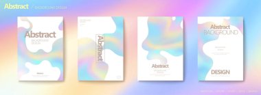 Broşür ve el ilanı örtüsü şablonu, sıvı şekilli kırpma maskelerinde holografik doku.
