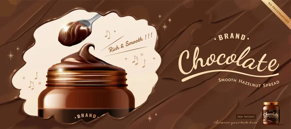Anúncio Propagação Chocolate Criativo Ilustração Fundo Textura Chocolate Escuro Com — Vetor de Stock