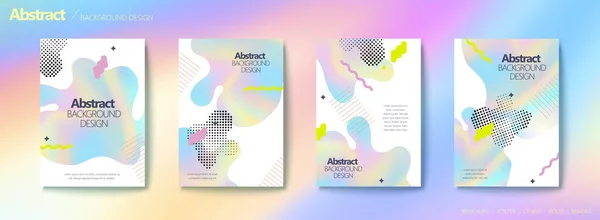 Set of brochure and flyer cover template, holographic texture in fluid shaped clipping masks with dotted pattern