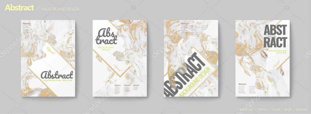 Natural luxury style marble effect flyer set in grey and golden leaf color