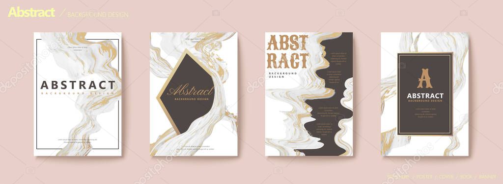 Natural luxury style marble effect flyer set in grey, golden leaf color and black