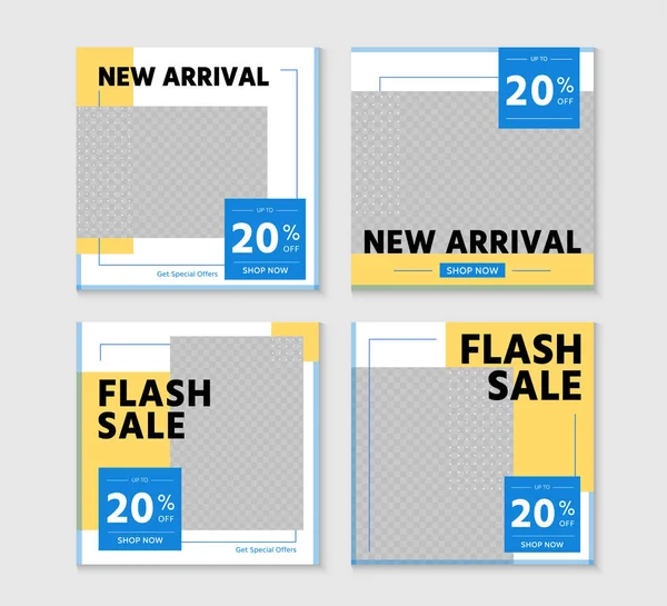Nowy Przyjazd Flash Sprzedaż Szablon Zniżki Ilustracje Zestawu Plac Promocyjny — Wektor stockowy