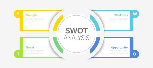 Diseño Infográfico Análisis Swot Con Concepto Cuatro Elementos Coloridos — Vector de stock