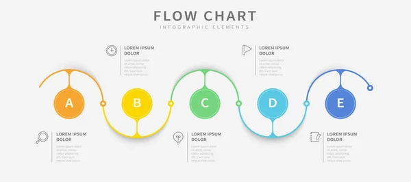 Diseño Onda Infográfica Diagrama Flujo Simple Con Iconos Cinco Opciones — Archivo Imágenes Vectoriales