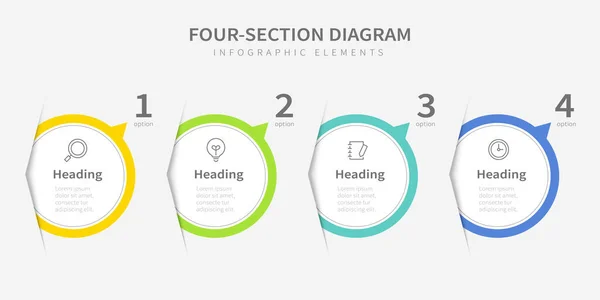 Четыре Элемента Инфографики Диаграммы Шаблон Круговой Инфографики Четырьмя Вариантами Иконками — стоковый вектор