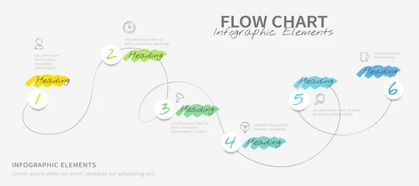 Plantilla Infográfica Diseño Diagrama Flujo Proceso Línea Dibujada Mano Con — Vector de stock