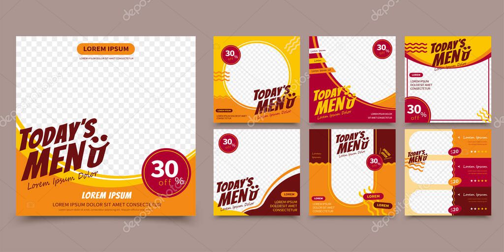 Food social media banners post template set in 3d with offers, editable minimal square template in 3d illustration