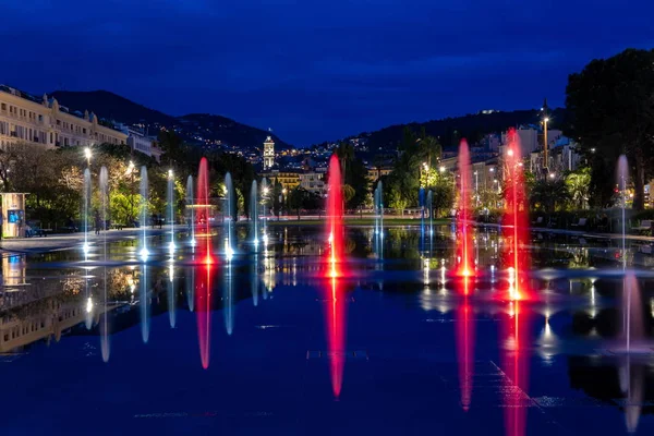 Fontanny Miroir deau in the Parc du paillon. Promenade du Paillon, Nica, France. 05/03/2018 21:50 - 22:30