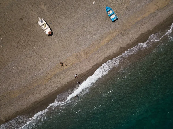 Sea Shore Little Fishing Boats Parking Beach Drone Brids Eye — Fotografia de Stock