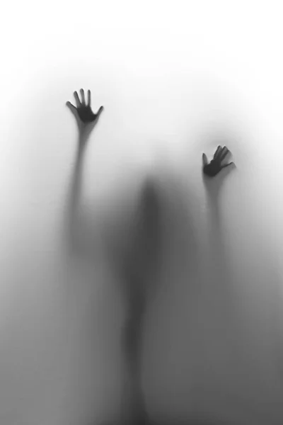 Help Spooky Spirit Hands Fingers Blurry Body Silhouette Textile Curtain — Stock Photo, Image