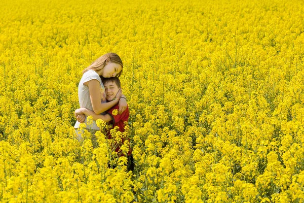 Beautiful Loving Teenage Girl Young Brother Together Sweet Hug Surrounded — Stock Photo, Image