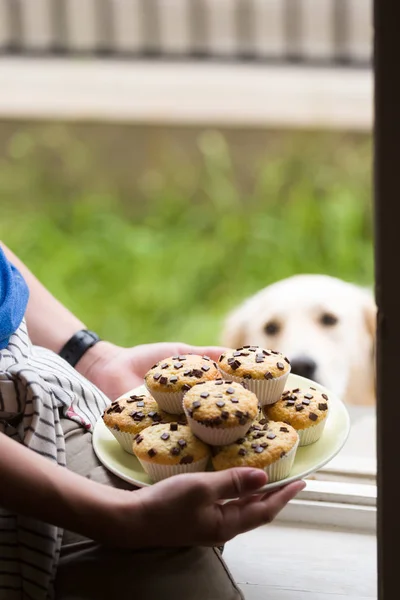 Färska Muffins Med Choklad Dekoration Bredvid Ett Fönster Söt Hungrig — Stockfoto