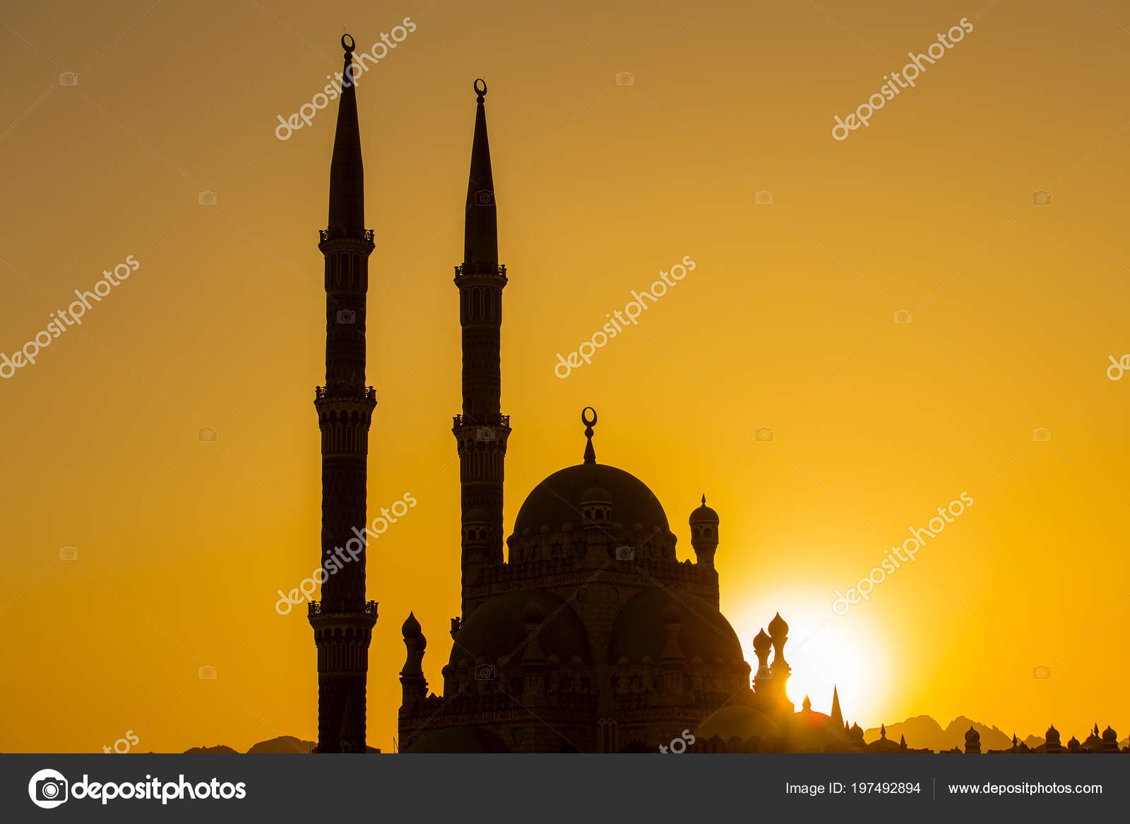 Mosquée Sahaba Silhouette Moment Coucher Soleil Charm Cheikh