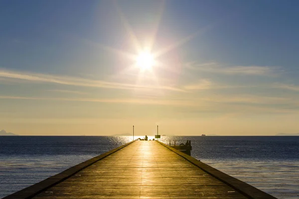 Pont Bois Vers Mer Plage Coucher Soleil Sur Île Koh — Photo