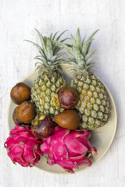 Sortiment Tropischer Früchte Auf Der Insel Bali Indonesien Nahaufnahme — Stockfoto