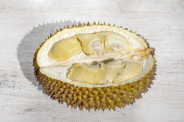 Król Owoców Durian Biały Drewniany Stół Zbliżenie Wyspa Bali Ubud — Zdjęcie stockowe