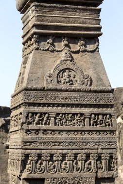 Taş oymalar, Aurangabad, Hindistan Ellora mağara arka plan doku. Yakın çekim. Unesco Dünya Mirası Maharashtra, Hindistan