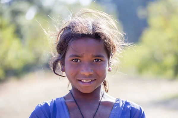 Mandu India February 2017 Portrait Poor Girl Street Indian Village — Stock Photo, Image