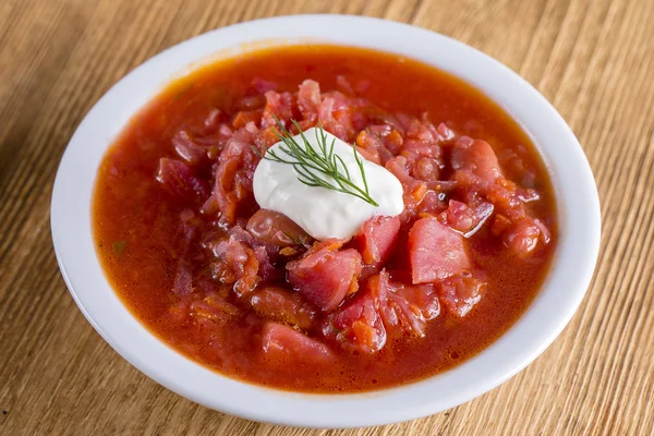 Sopa Vegetal Borsch Vermelho Perto Sopa Beterraba Saudável Comida Vegetariana — Fotografia de Stock