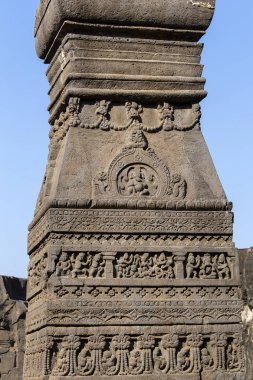 Taş oymalar, Aurangabad, Hindistan Ellora mağara arka plan doku. Yakın çekim. Unesco Dünya Mirası Maharashtra, Hindistan