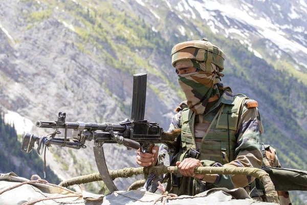 Jammu Kashmir Inde Juin 2015 Garde Frontière Indien Inconnu Poste — Photo