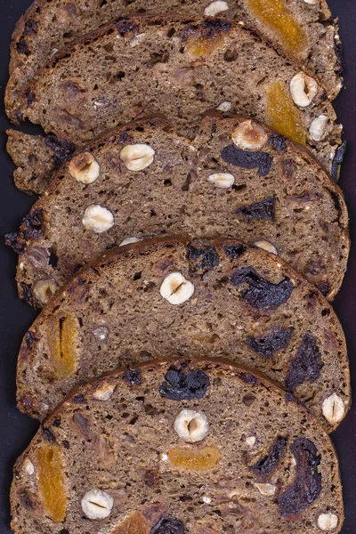 Fette Pane Azzimo Cereali Integrali Con Prugne Secche Noci Albicocche — Foto Stock