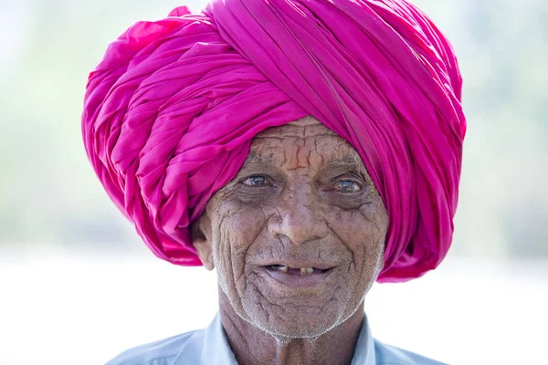 Ellora India February 2017 Unidentified Portrait Indian Man Red Turban — Stock Photo, Image