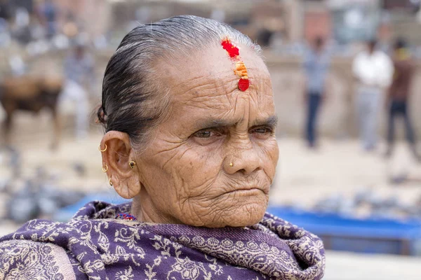 Kathmandu Nepal September 2016 Portrait Old Women Traditional Dress Street — Stock Photo, Image