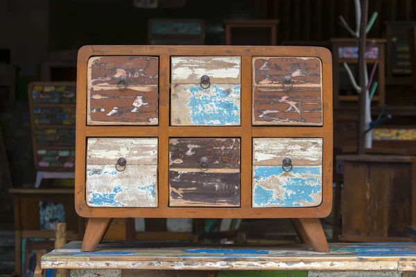 旧老式的破旧家具 木材纹理在乌布市场 巴厘岛 — 图库照片