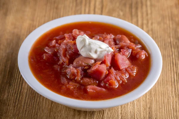 Sopa Vegetal Borsch Vermelho Perto Sopa Beterraba Saudável Comida Vegetariana — Fotografia de Stock