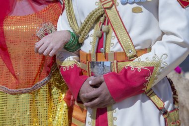 Bir adam ve bir kadın elinde bir Hint düğünü için dekore edilmiştir. Jaisalmer, Hindistan. Yakın çekim