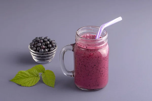 Healthy Eating Food Dieting Vegetarian Concept Smoothie Blueberries Banana Glass — Stock Photo, Image