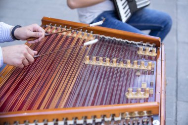 Bir ARP, Ukrayna ulusal müzik aleti çalmaya adam ellerini kapatın. Lviv, Ukrayna