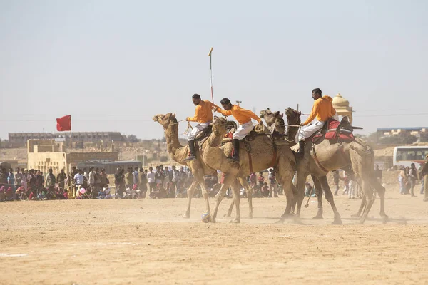 Jaisalmer India February 2017 Unidentified Men Play Camel Polo Desert — Stock Photo, Image