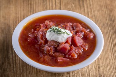 Sebze çorbası - kırmızı borsch, yakın. Sağlıklı Pancar çorbası, vejetaryen yemek. Ulusal Gıda - Kırmızı Pancar çorbası, Pancar çorbası Ukrayna ve Rus.