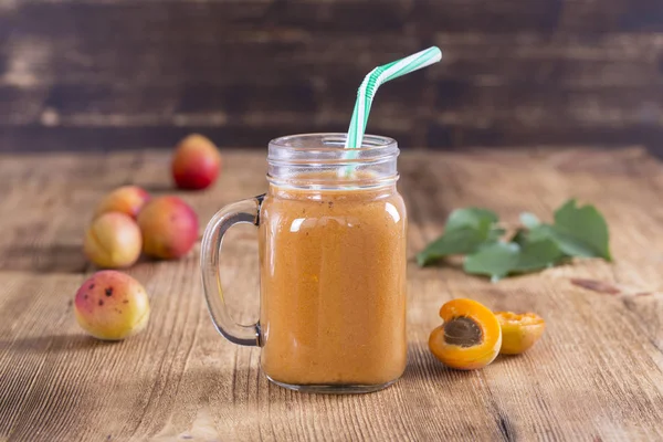 Alimentação Comida Dieta Conceito Vegetariano Batido Damasco Pêssego Caneca Vidro — Fotografia de Stock