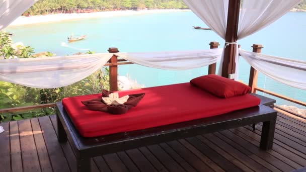 Massage Table Overlooking Sea Spa Massage Room Tropical Beach Island — Stock Video