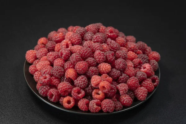 Verse Rijpe Sappige Framboos Achtergrond Close Berry Voedsel Achtergrond Gastronomie — Stockfoto