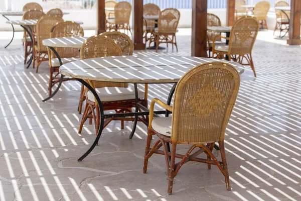 Mesa Sillas Cafetería Playa Junto Mar Rojo Sharm Sheikh Egipto —  Fotos de Stock