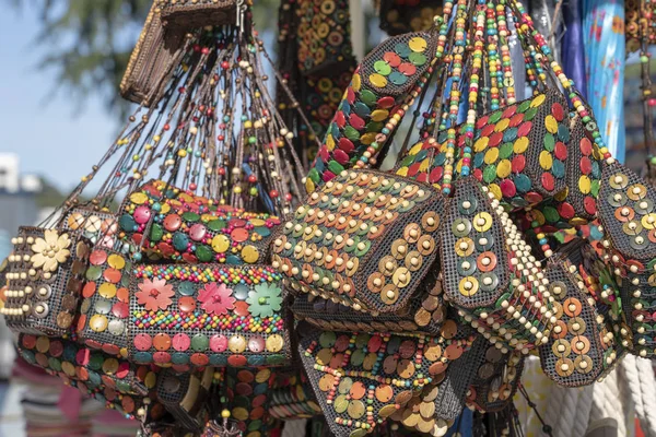 Colorful Handicraft Bag Street Market Beach Batumi Georgia Souvenir Products — Stock Photo, Image