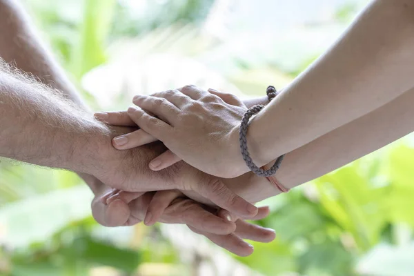 Arm Stacked Together One One Unity Teamwork Many Hands Getting — Stock Photo, Image