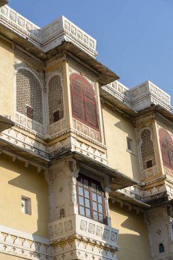 Mimari, Udaipur, Rajasthan, Hindistan ın dekore edilmiş cephe detay