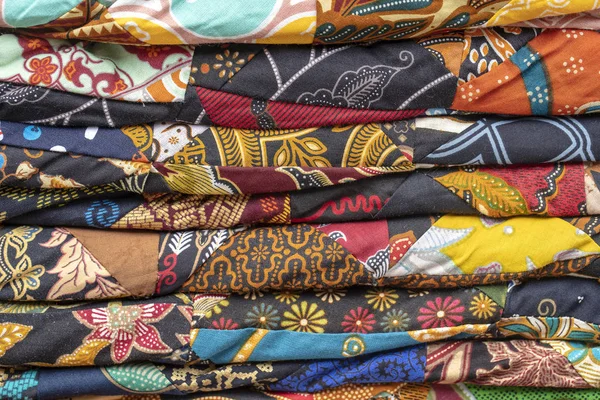 Detail patchwork quilt in market. Bali island, Ubud, Indonesia. Closeup patchwork blanket texture — Stock Photo, Image