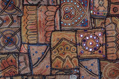 Detay eski patchwork halı, Hindistan. Yakın çekim