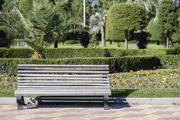 Banco de madeira no parque da cidade, close-up — Fotografia de Stock