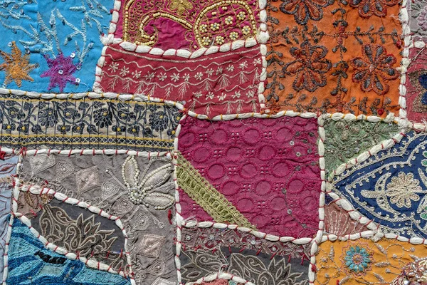 Detail oude patchwork tapijt, India. Close-up — Stockfoto