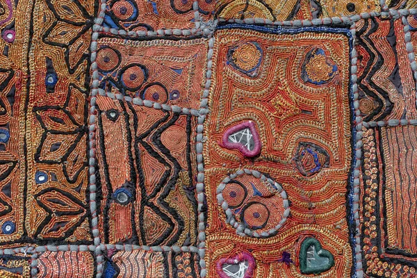 Detail old patchwork carpet. Close up, India — Stock Photo, Image